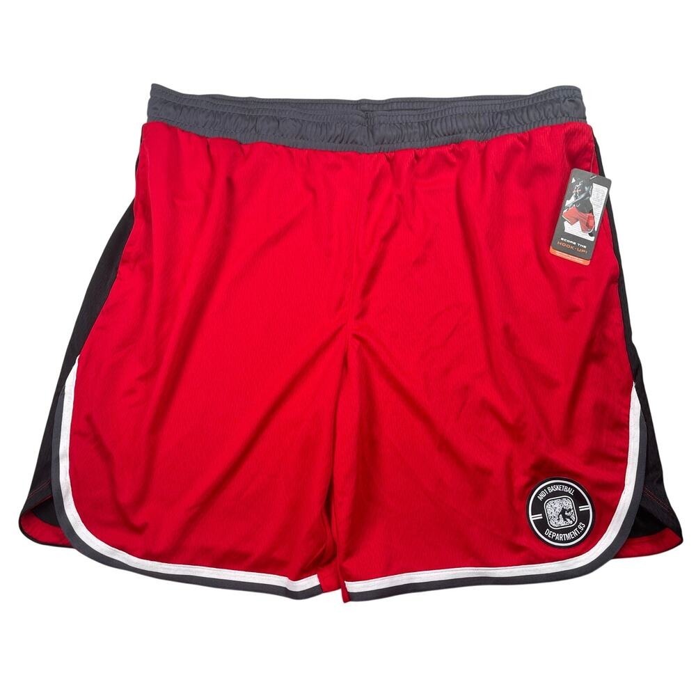 And1 Shorts Mens 3XL Red‎ Black Gray 9.5" Inseam Drawstring Basketball Gym Retro